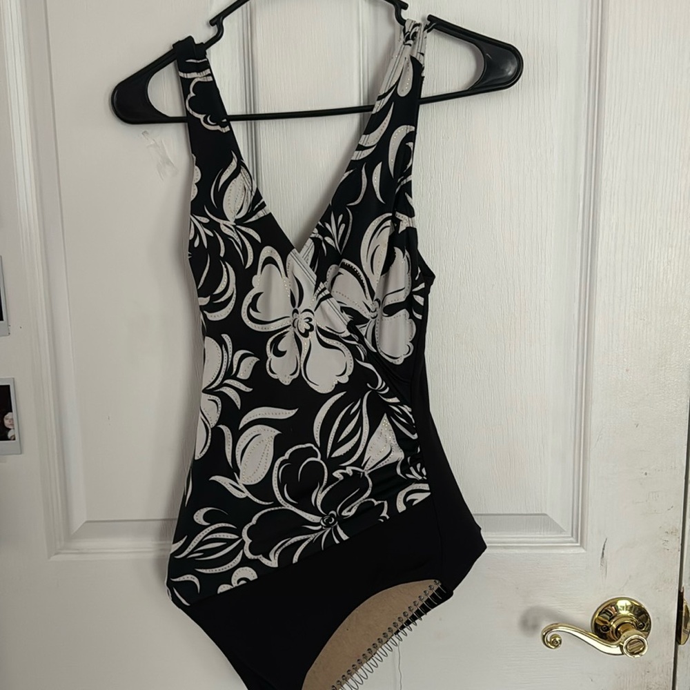 black and white one-piece swimsuit